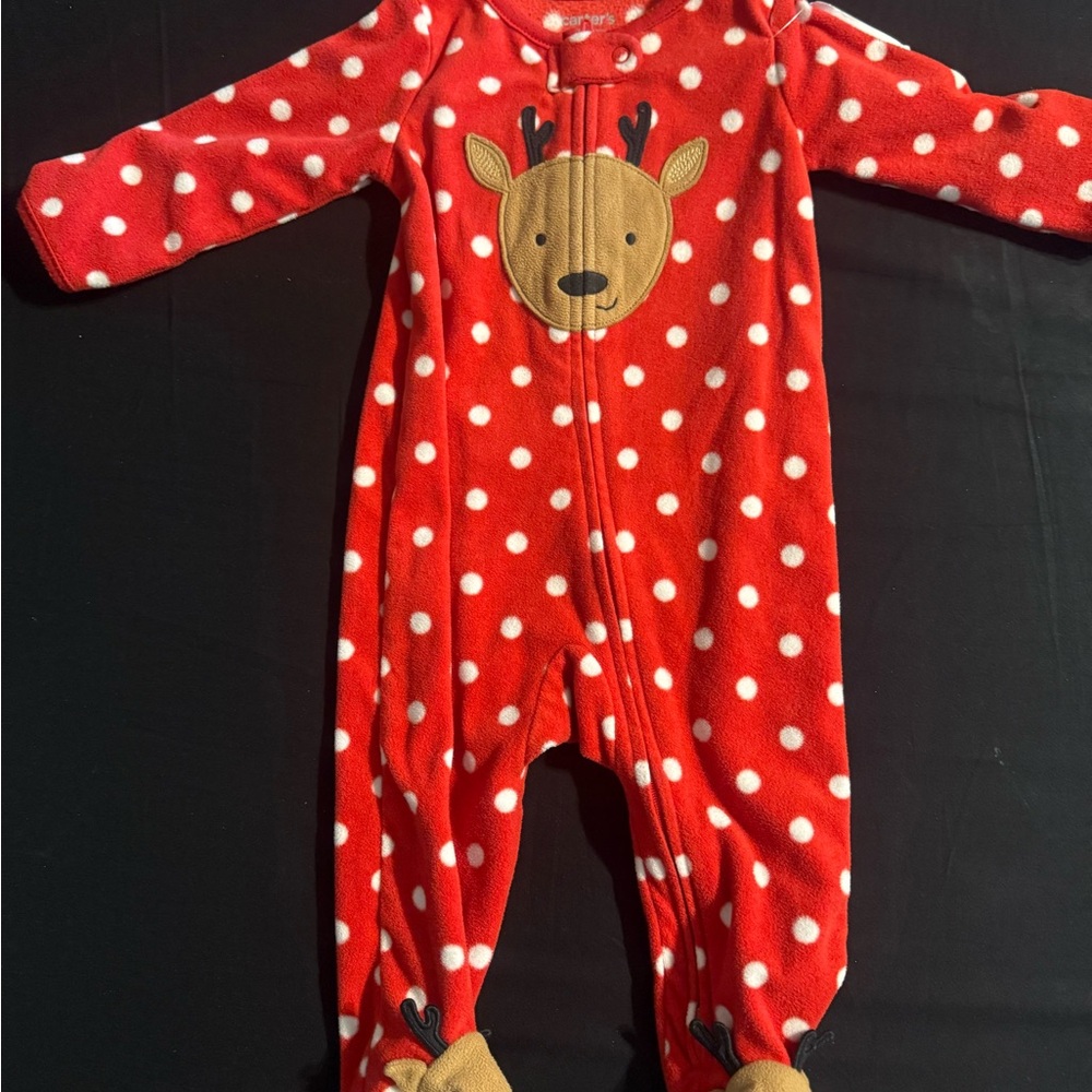 Carter's Red and White Polka Dot Reindeer Footie